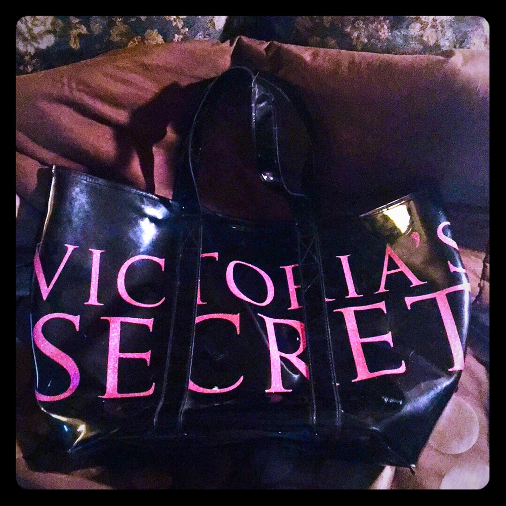 Victoria’s Secret black and shiny weekender tote